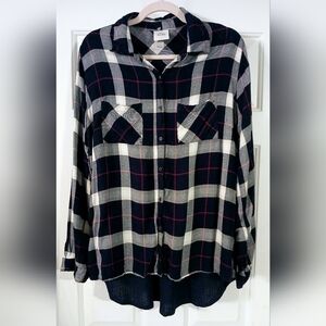 Knox Rose Button-down Plaid Front Knit Back Multicolor Long Sleeve Size L